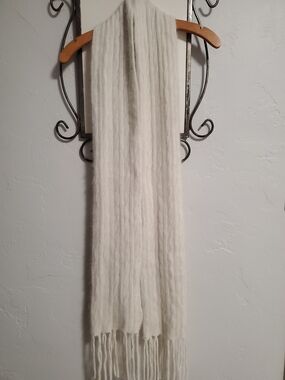 Accessorize Rabbit Hair & Wool Cream Knit Fringe Scarf